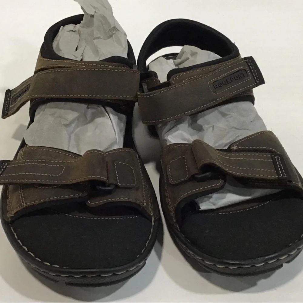 NEW!! Rockport Men's Darwyn Qtr Strap Brown Sandals Size 8